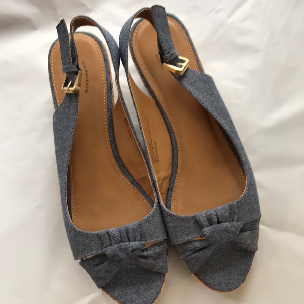 GH BASS & CO CHRISTY SANDALS DENIM cork wedge new